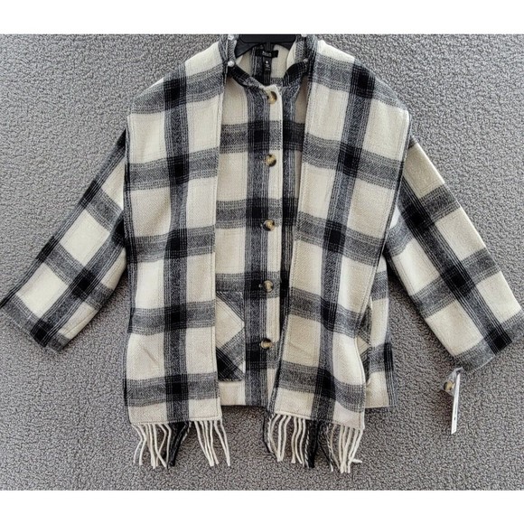 Aqua Women's Scarf Collar Coat Black/White Polyester/Wool Blend, Size S - Picture 11 of 12